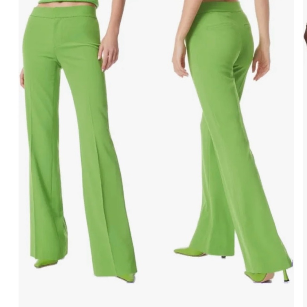 Alice + Olivia Parrot Green Flare Pants Sz 12. NWT